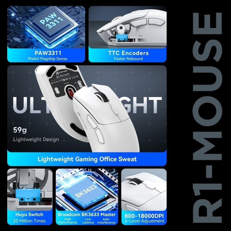 Attack Shark R1 Mouse with PAW3311 Sensor Three-mode Wireless Bluetooth Gaming Mouse Customizable